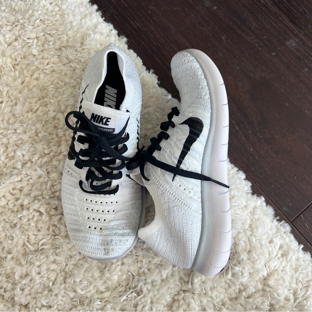 Custom Nike Free Rn Flyknit Sneakers - White with Black accents